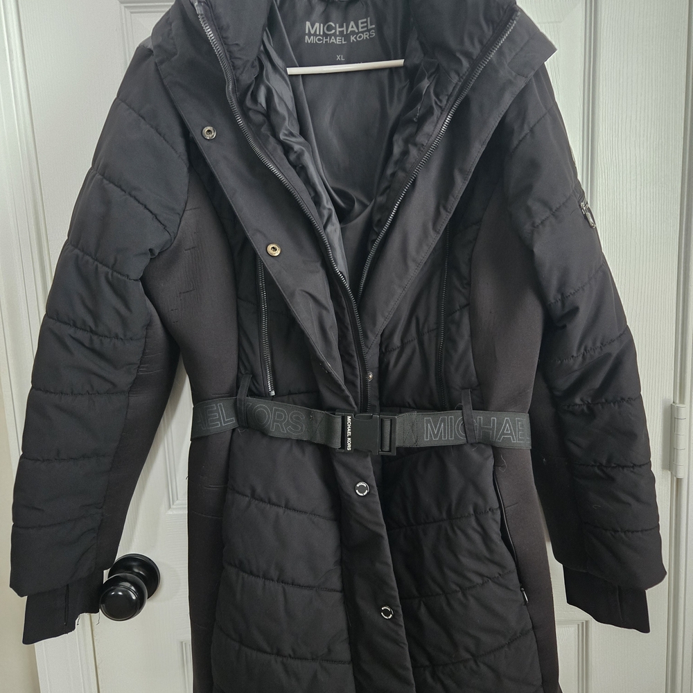 Long Michael Kors Black Belted Puffer Jacket